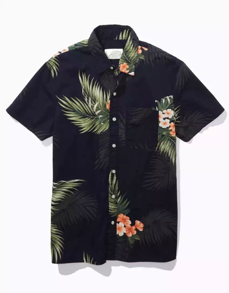 Hauts Flanelle American Eagle AE Tropical Button-Up Resort Shirt Noir Homme | LXV-07653146